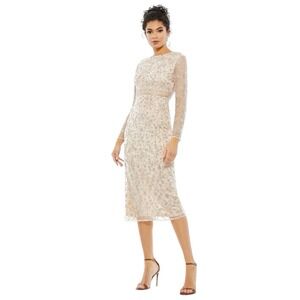Mac Duggal 10812 Porcelain Floral Beaded Sequin Midi Dress Size 6 $498